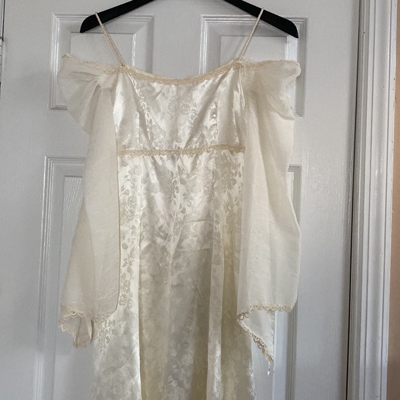 VTG Renaissance Faire Ivory Satin Brocade Wedding Dress Gown Prom - Picture 9 of 15